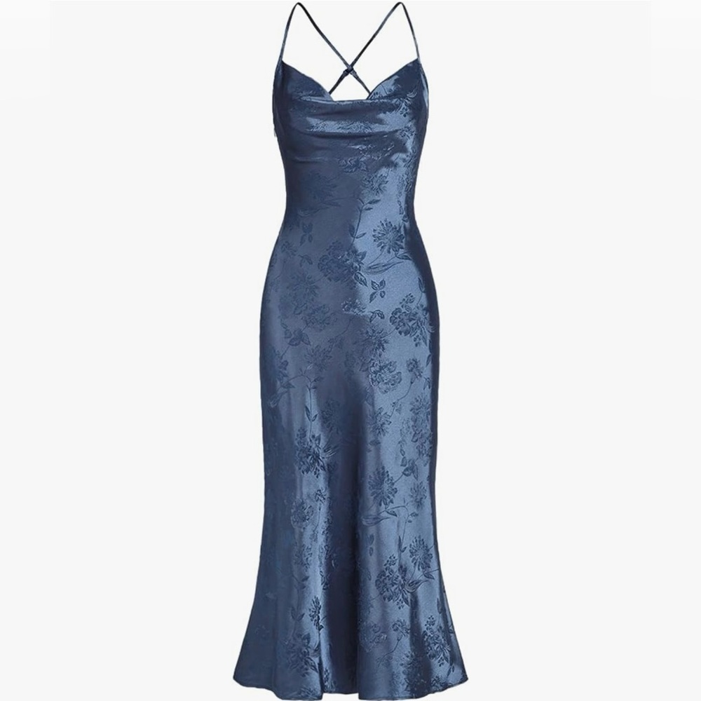 Spaghetti Strap Cowl neck silk Midi Dress